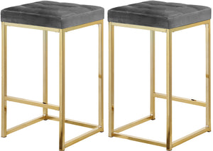Pearl Stool In Grey Velvet and Gold