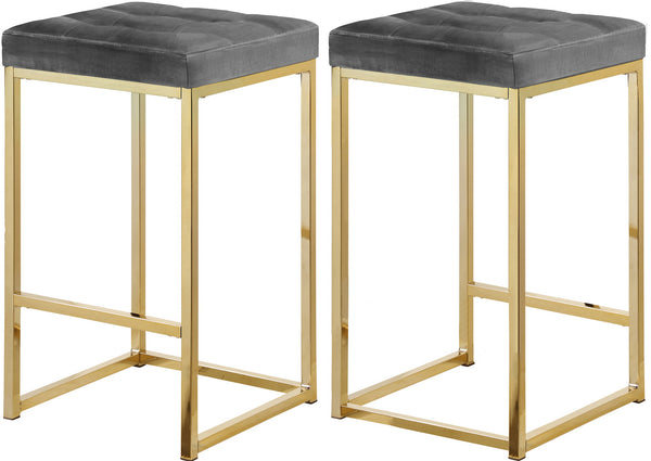 Pearl Stool In Grey Velvet and Gold