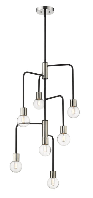 Neutra 7 Light Chandelier in Matte Black + Polished Nickel Finish
