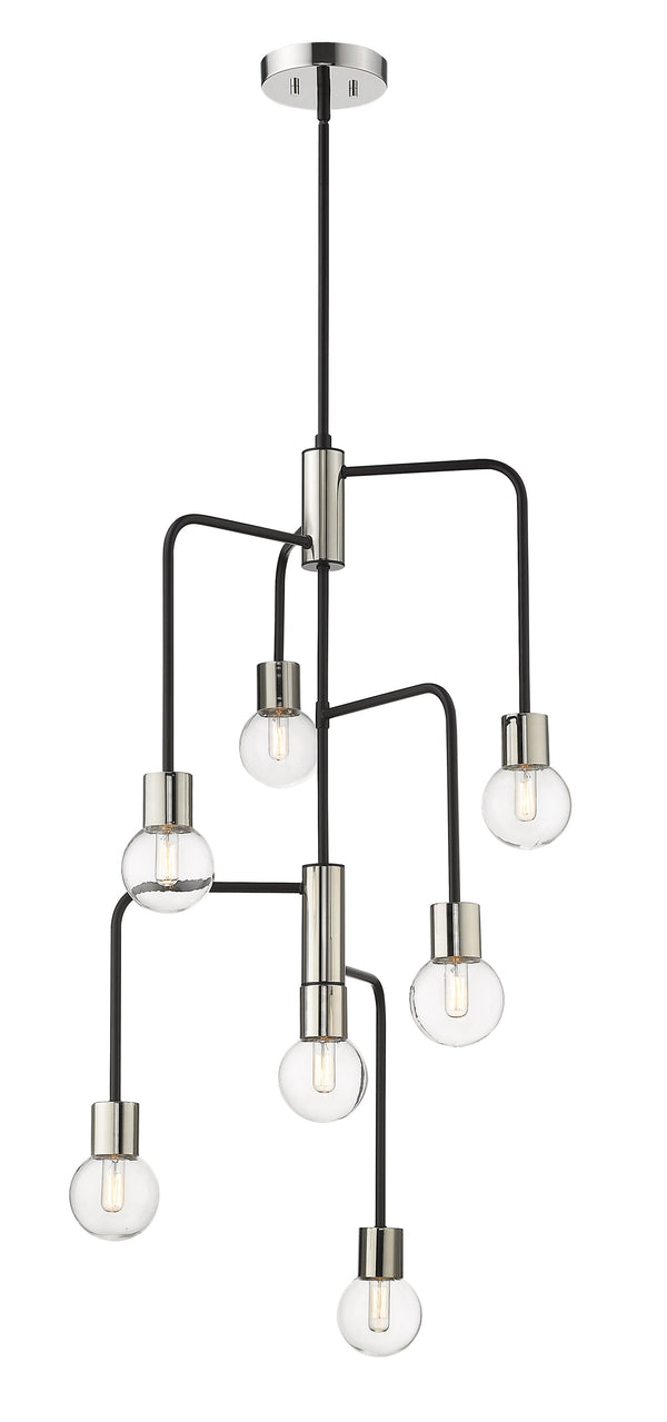 Neutra 7 Light Chandelier in Matte Black + Polished Nickel Finish