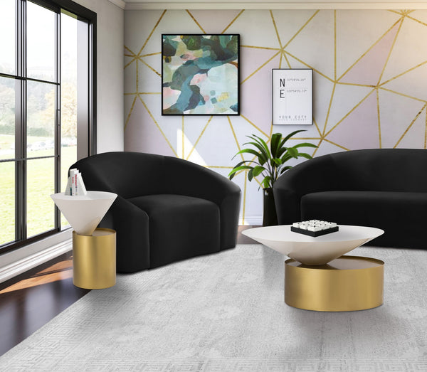 Abel End Table In White and Brushed Brass