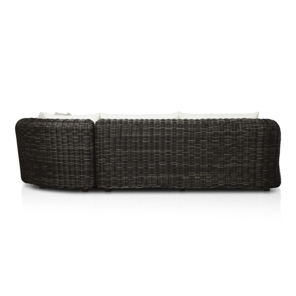 Messina Outdoor 3-Piece Sectional In Natural Teak-FSC-Venao Ivory-Chunky Charcoal Woven