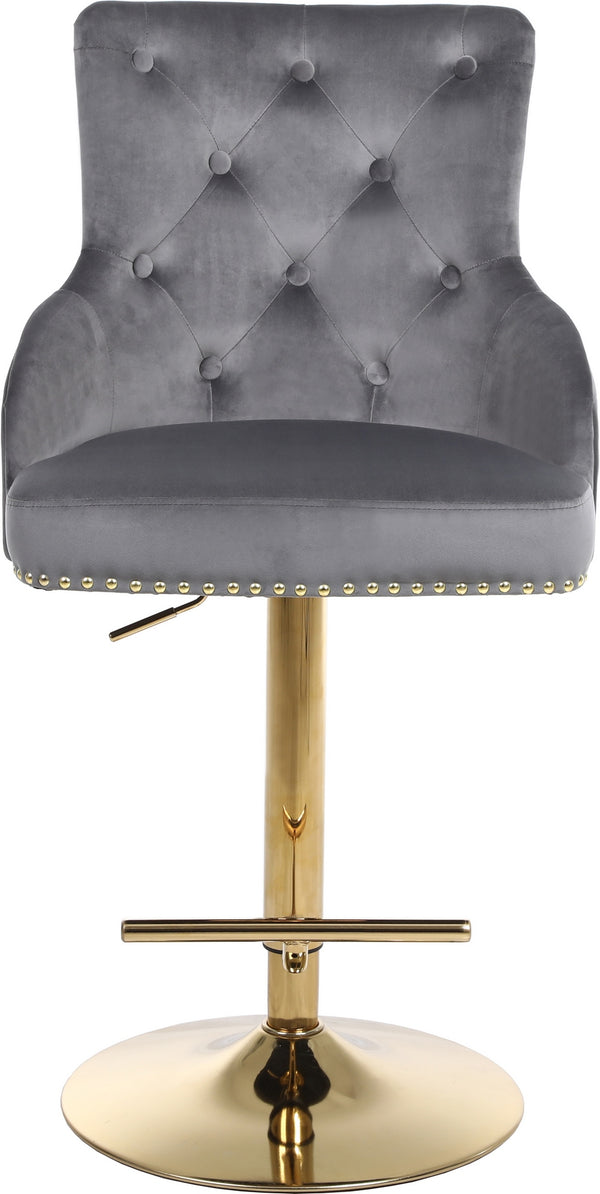 Stella Adjustable Stool In Grey Velvet and Gold