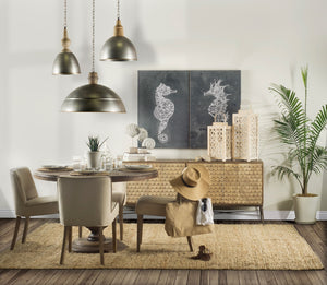 Swordfish 72L x 19W  x 30.25H Two-Tone Brown Wood Cabinet Silver Metal Base 4 Cabinet Door Sideboard