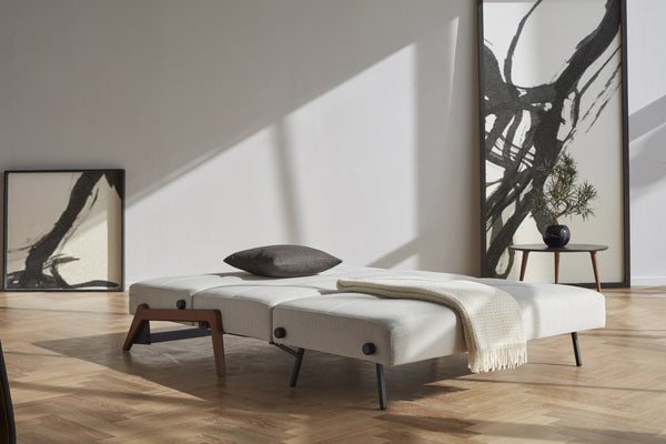 CUBED FULL SOFA BED in MIXED DANCE NATURAL FABRIC WITH Dark Wood LEGS 527