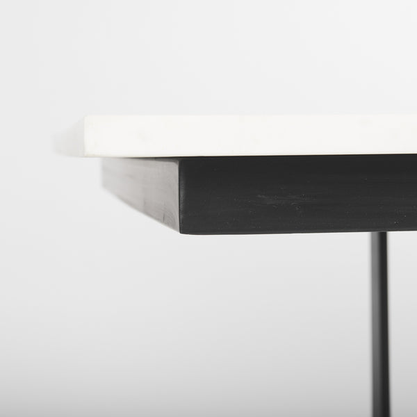 Tanner I 71L x 35W Rectangular White Marble W/ Metal Base Dining Table