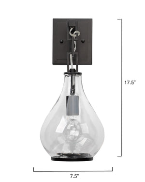 Tear Drop Hanging Wall Sconce, Clear Glass and Bronze