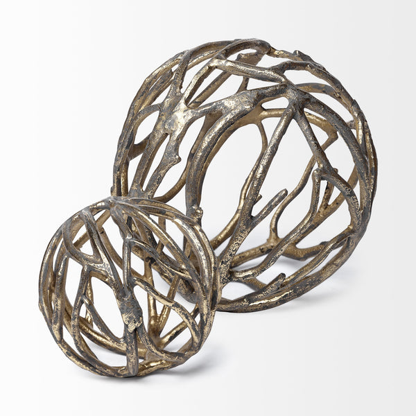 Sphaira Noir II Large 7L x 7W Gold Cast Aluminum Decorative Tree Branch Orb