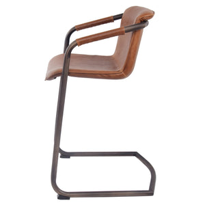 Indy Counter Stool w/ Arms Rubbed Gold Frame In Antique Cigar Brown