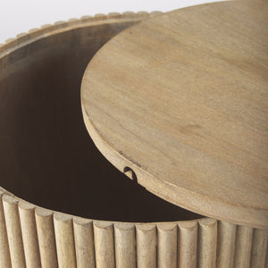 Terra 18L x 18W x 22H Light Brown Wood Fluted Round Side Table