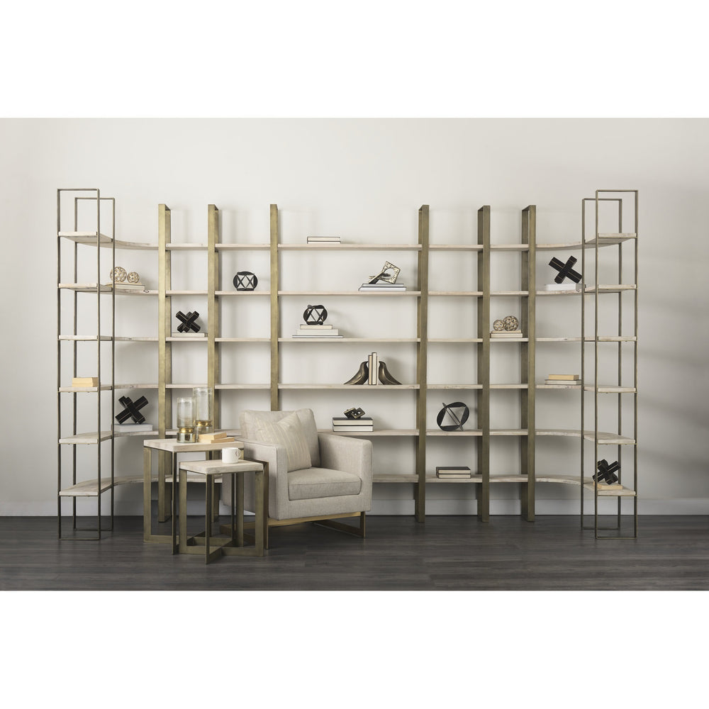 Taunton 80L x 10.5W x 90H Light Brown Wood W/ Gold Metal Frame 6 Tier Shelving Unit