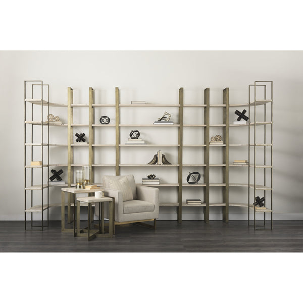 Taunton 80L x 10.5W x 90H Light Brown Wood W/ Gold Metal Frame 6 Tier Shelving Unit