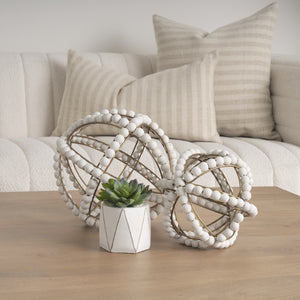 Espanlade I Small 9L x 9W White Wooden Beaded Orb