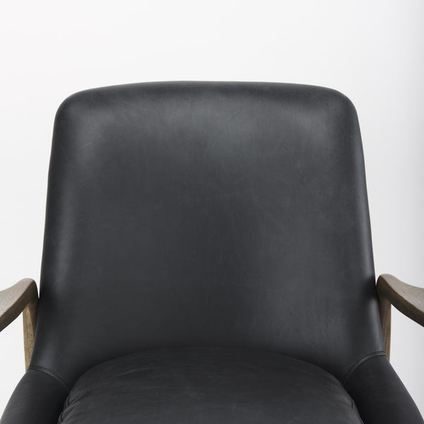 Westan Black Genuine Leather W/Medium Brown Wood Accent Chair
