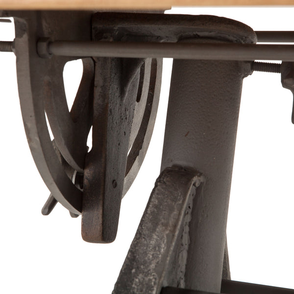 Industrial Loft 62-Inch Reclaimed Teak Wood Drafting Desk with Adjustable Crank