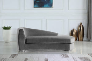 Crystal Chaise In Grey Velvet and Chrome