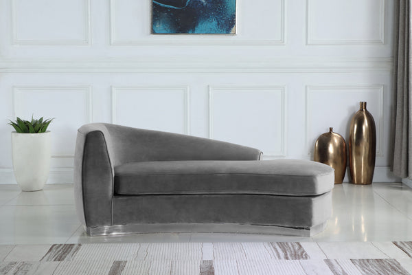 Crystal Chaise In Grey Velvet and Chrome