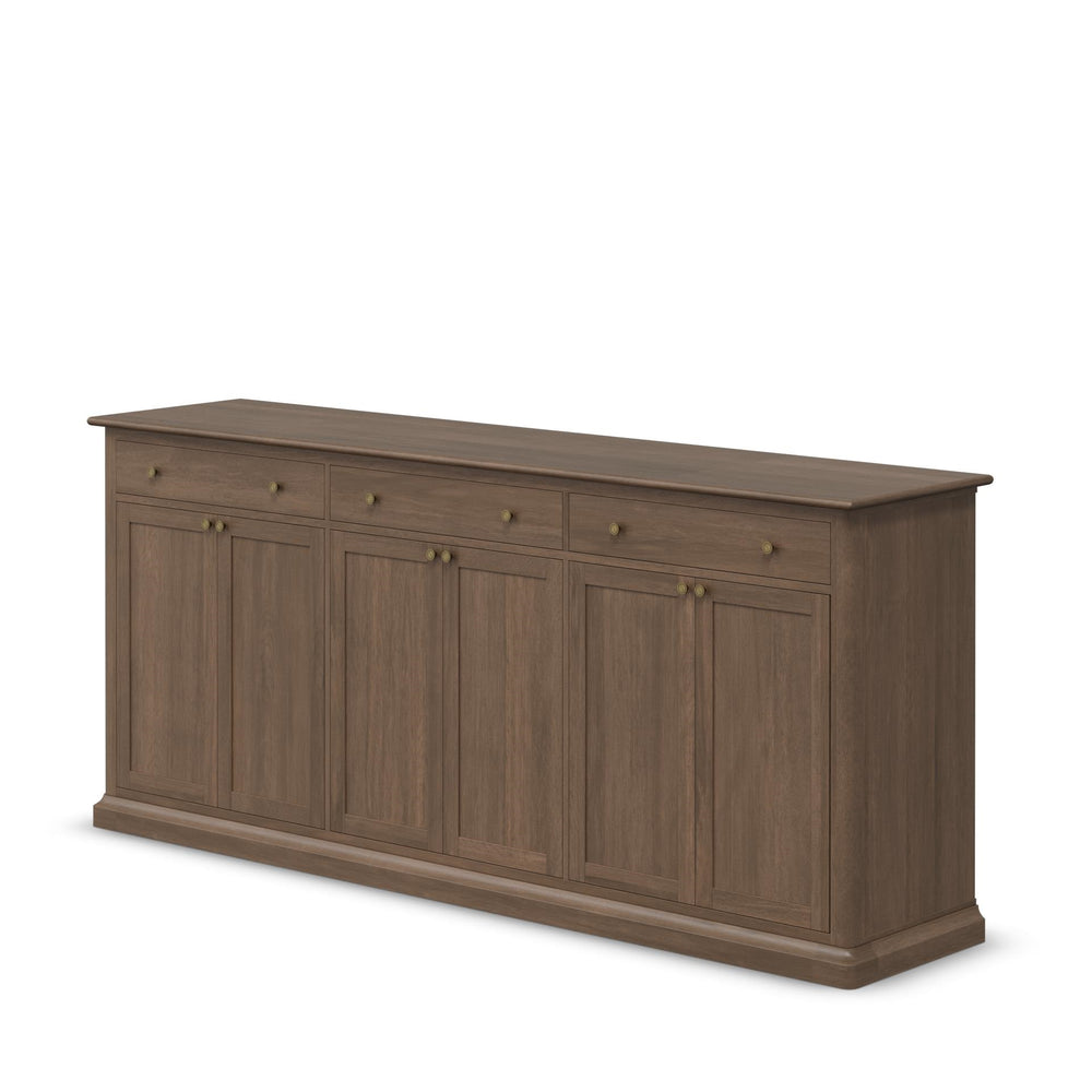 Braxton Dark Brown Solid Wood w/ Antiqued Aged Brass Knobs 3 Drawer 6 Door Sideboard
