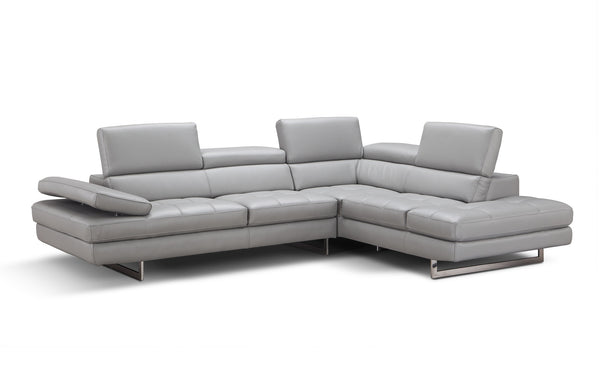 Eliza Italian Leather Sectional Light Grey In Left Hand Facing