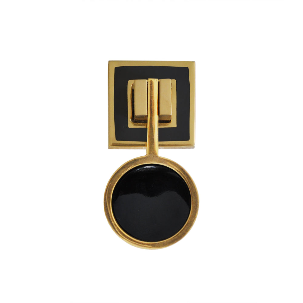 BRASS PULL KNOB WITH INSET RESIN IN BLACK