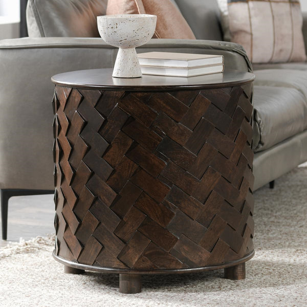 Shira Solid Wood Round End Table in Kona Brown