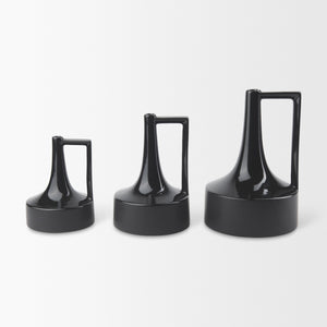 Burton 11.6H Medium Glossy and Matte Black Ceramic Jug Vase