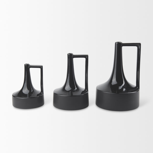 Burton 11.6H Medium Glossy and Matte Black Ceramic Jug Vase