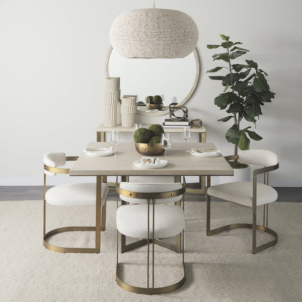 Faye I 48L x 48W x 30H Beige Finished Wood W/Gold Metal Base Square Dining Table