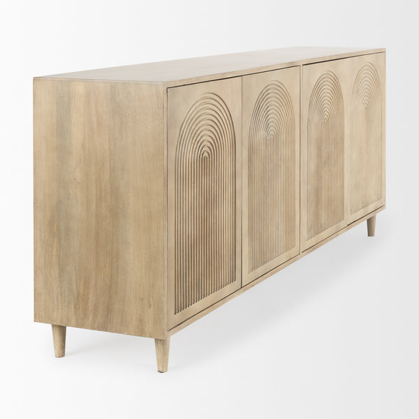 Tucker Light Brown Wood w/ Carved Arch Pattern 4 Door Sideboard