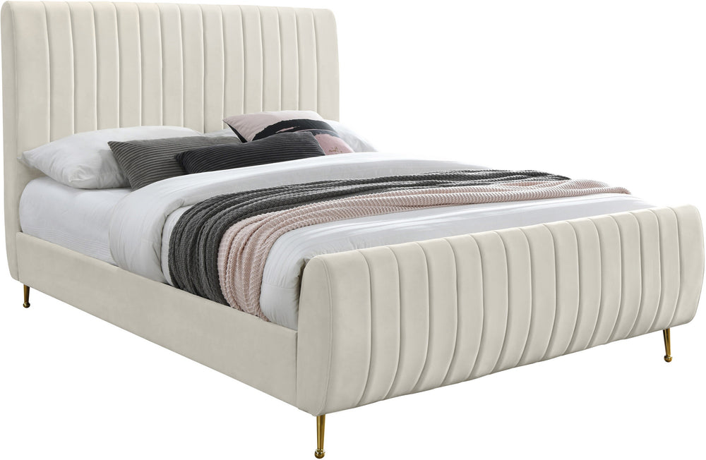 Marcos Queen Bed In Cream Velvet