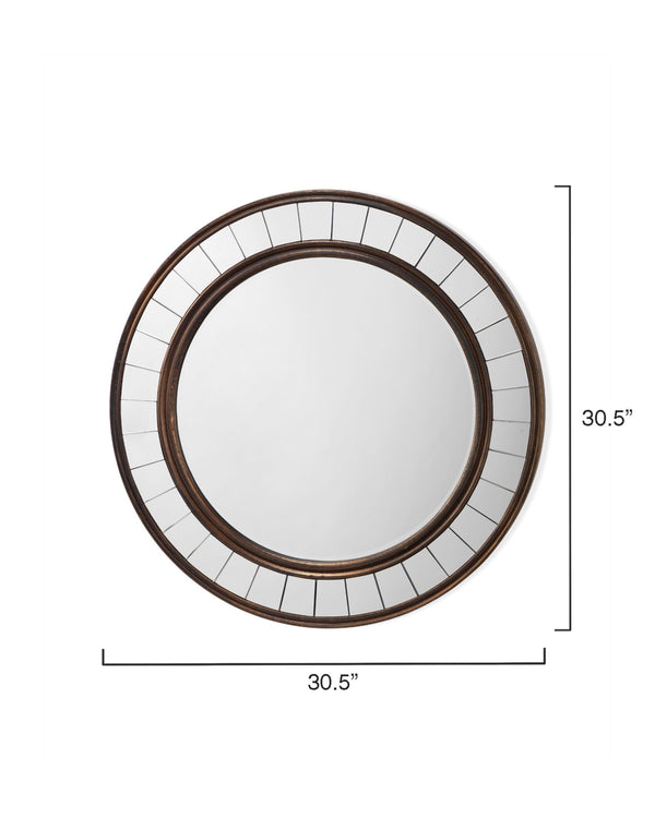 Coltrane Wood Round Wall Mirror, Antique Bronze