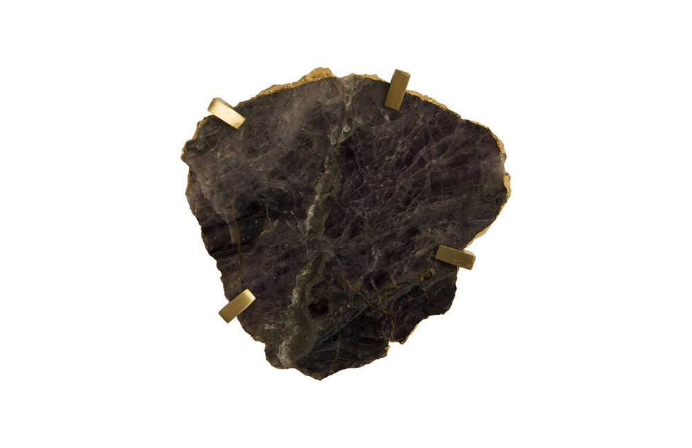 Gem Wall Slice in Brass Setting, Purple Quartz