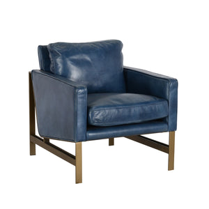 Chazzie Leather Club Chair in Ocean Blue and Truffle Brown
