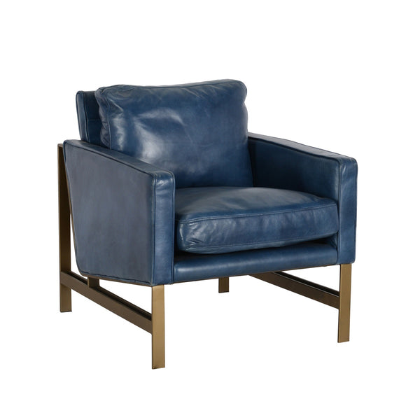 Chazzie Leather Club Chair in Ocean Blue and Truffle Brown