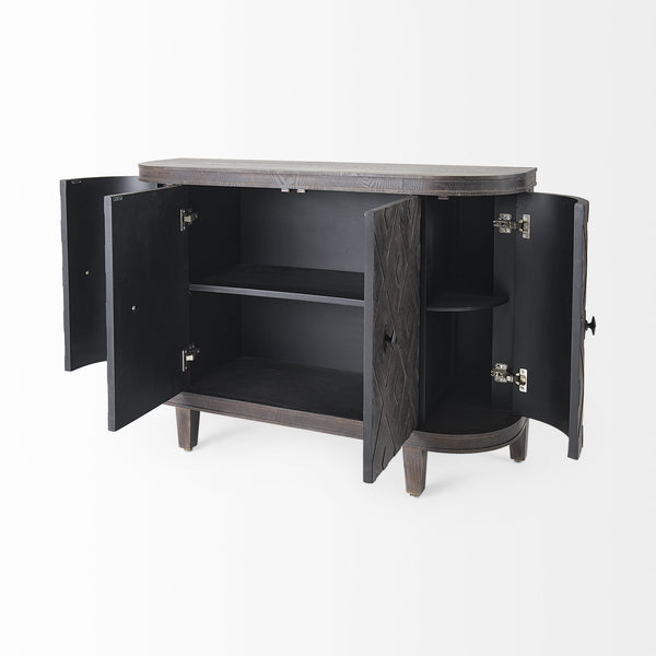 Lennon 47.2L x 15.0W x 33.1H Dark Brown Fir Veneer 4 Door Demilune Cabinet