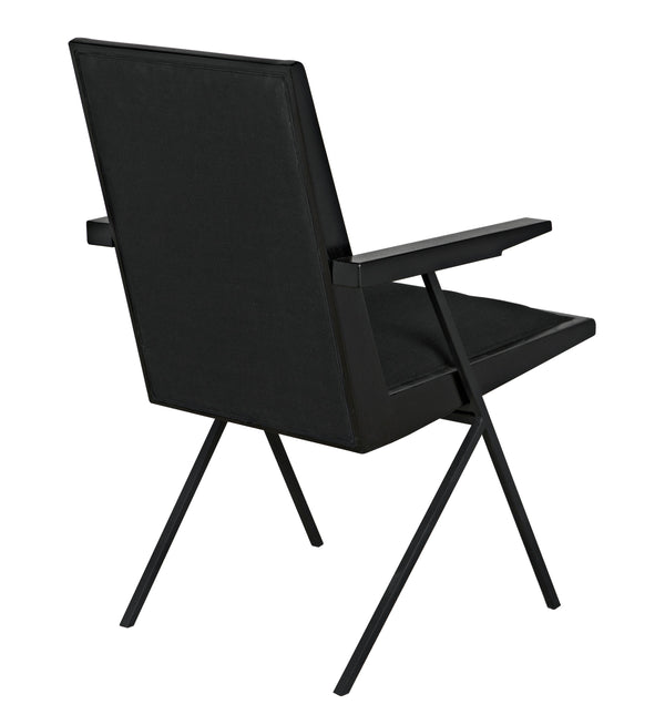 Henderson Sungkai/Mindi and Industrial Steel Chair in Charcoal Black with Black Cotton Fabric