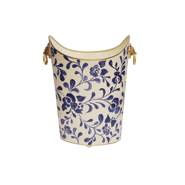 OVAL WASTEBASKET WITH LION HANDLES IN NAVY VINE