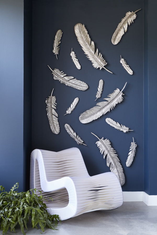 Feathers Wall Art, Silver Leaf, Set of 2, Large