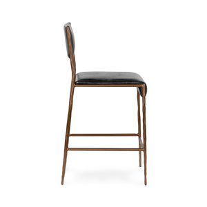 Kayne Leather Counter Stool - Black Hammered Metal Frame