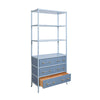 THREE DRAWER ETAGERE WITH BAMBOO DETAIL IN BLUE DYED GRASSCLOTH AND LIGHT BLUE MATTE LACQUER