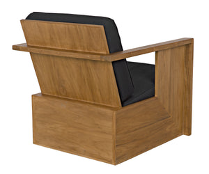 Ungaro Teak Armchair with Gloss Finish and Black Cotton Upholstery