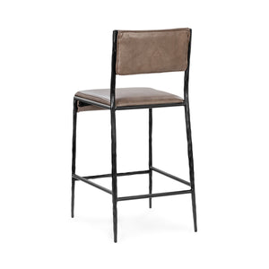 Kayne Leather Counter Stool with Iron Hammered Frame