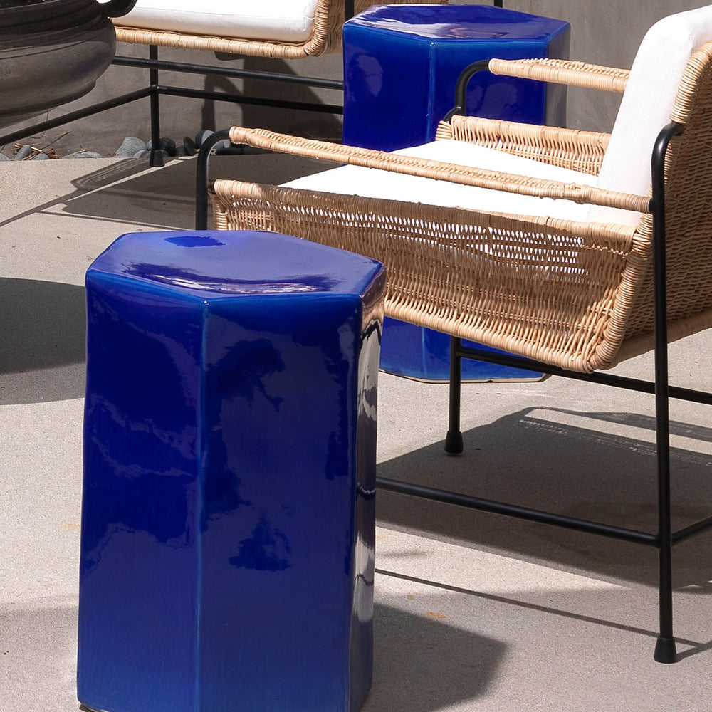 Porto Ceramic Side Indoor/Outdoor Table-Large, Cobalt Blue
