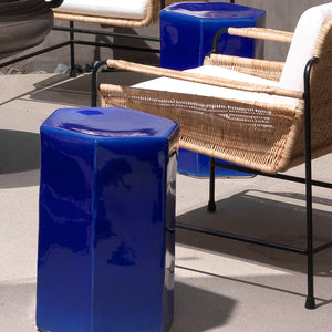 Porto Ceramic Side Indoor/Outdoor Table-Large, Cobalt Blue