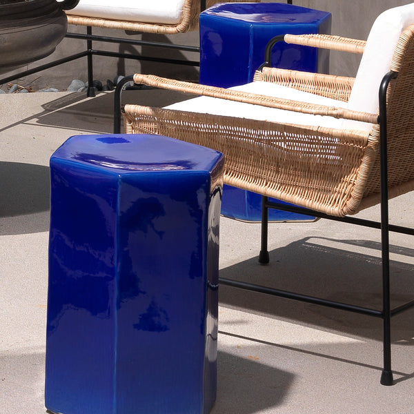 Porto Ceramic Side Indoor/Outdoor Table-Large, Cobalt Blue