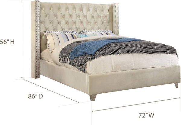 Isabel Queen Bed In Cream Velvet
