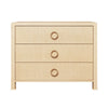 THREE DRAWER CHEST WITH ANTIQUE BRASS CIRCLE HARDWARE IN NATURAL GRASSCLOTH