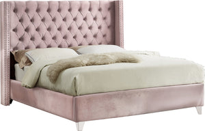 Isabel Queen Bed In Pink Velvet
