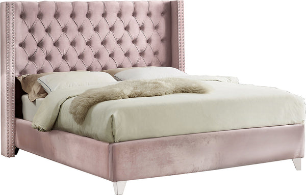 Isabel Queen Bed In Pink Velvet