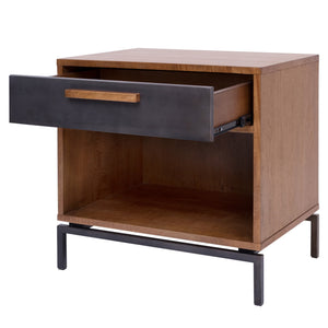 Bellevue End Table 1 Drawer Graphite Metal Legs In Monterey Brown